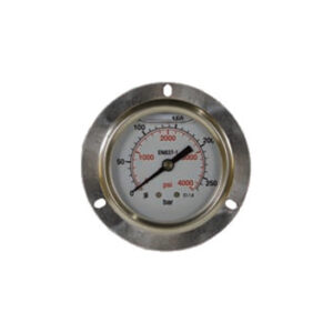 Manómetro de Glicerina com Placa Frontal, 63mm, 1/4"m, aço inox, entrada traseira